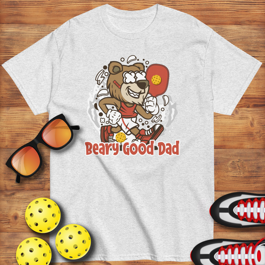 Retro Pickleball Pun: "Beary Good Dad", Father's Day Mens Ash T-Shirt