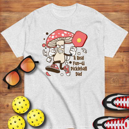 Retro Pickleball Pun: "A Real Fun-Gi Pickleball Dad", Father's Day Mens Ash T-Shirt