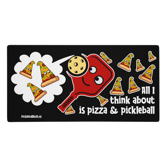 Fun Pickleball Pun: "All I Think About Is Pickleball and Pizza", Large Gaming Mouse Pad