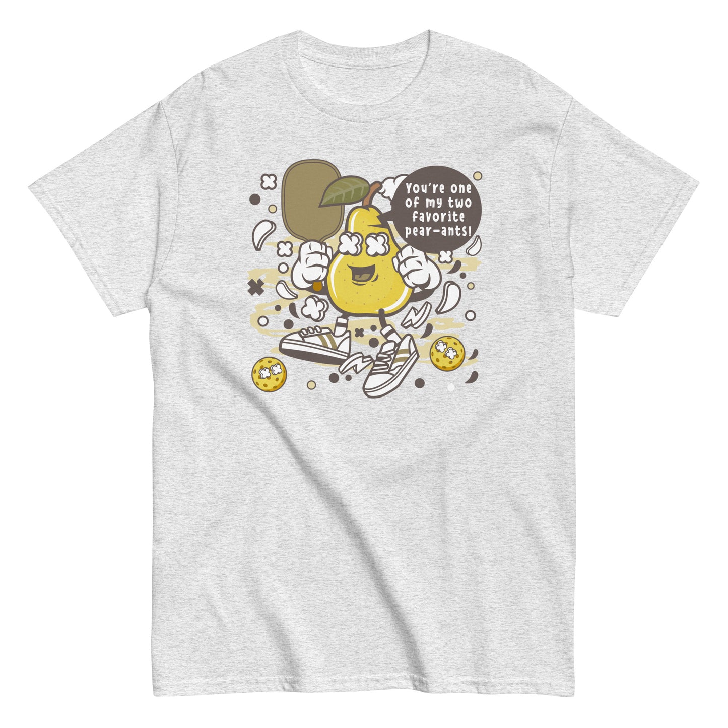 Retro Pickleball Pun: "Your One Of My Favorite Pear-Ants", Father's Day Mens Ash T-Shirt