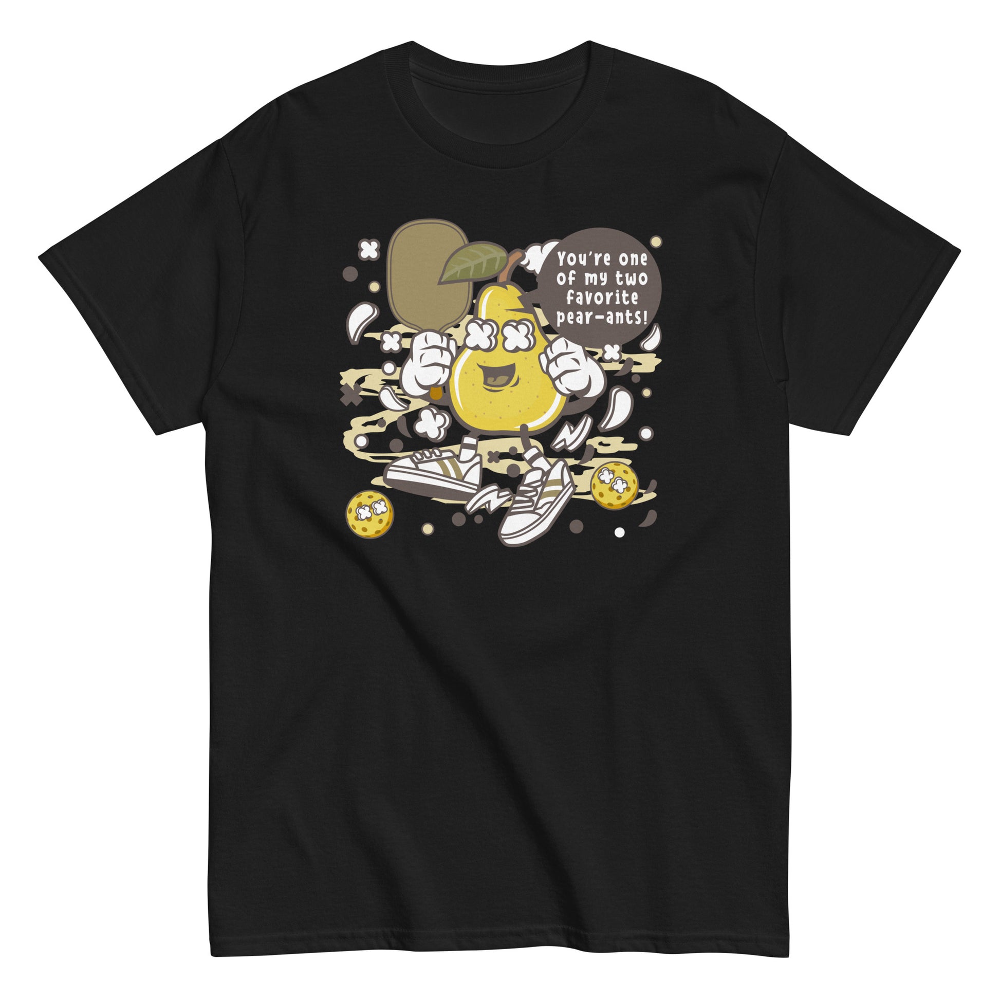 Retro Pickleball Pun: "Your One Of My Favorite Pear-Ants", Father's Day Mens Black T-Shirt