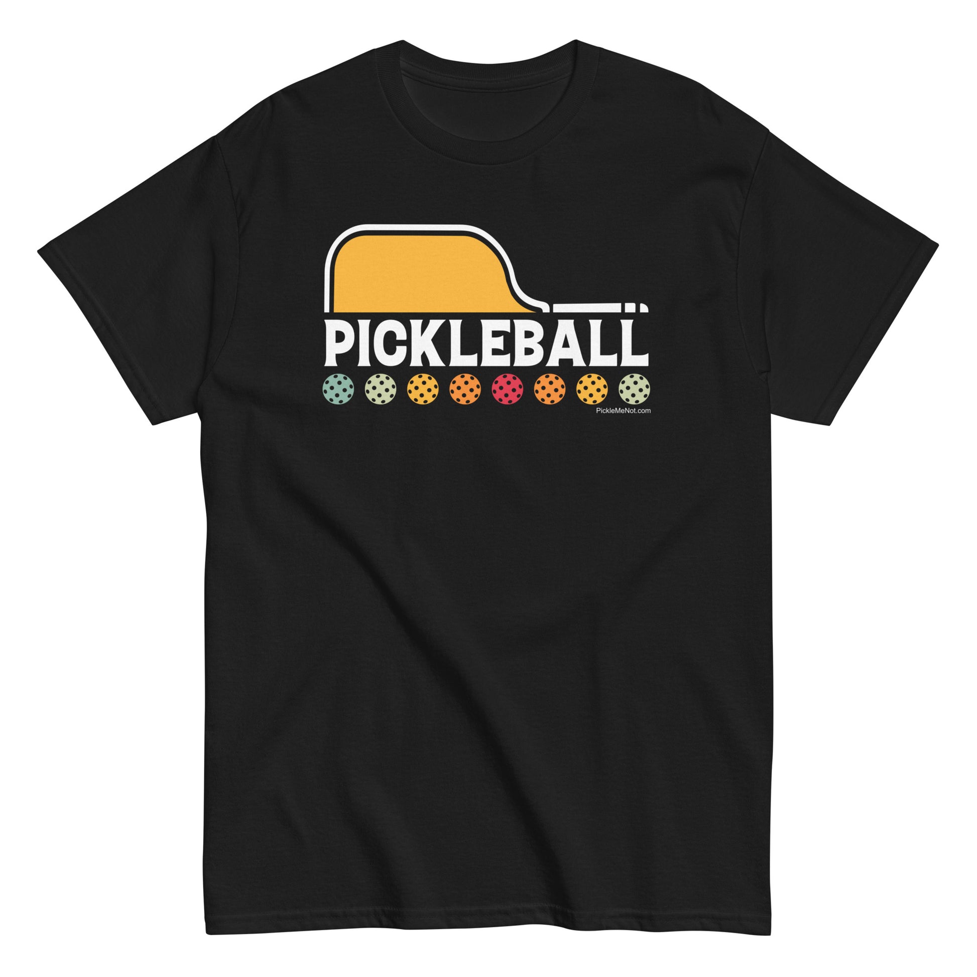 Fun Pickleball, "Paddles and Balls" Men's Classic Black Tee