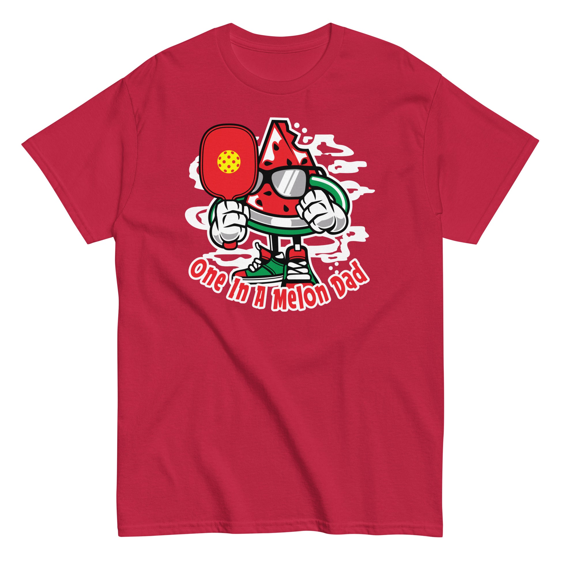 Retro Pickleball Pun: "One In A Melon Dad", Father's Day Mens Cardinal T-Shirt
