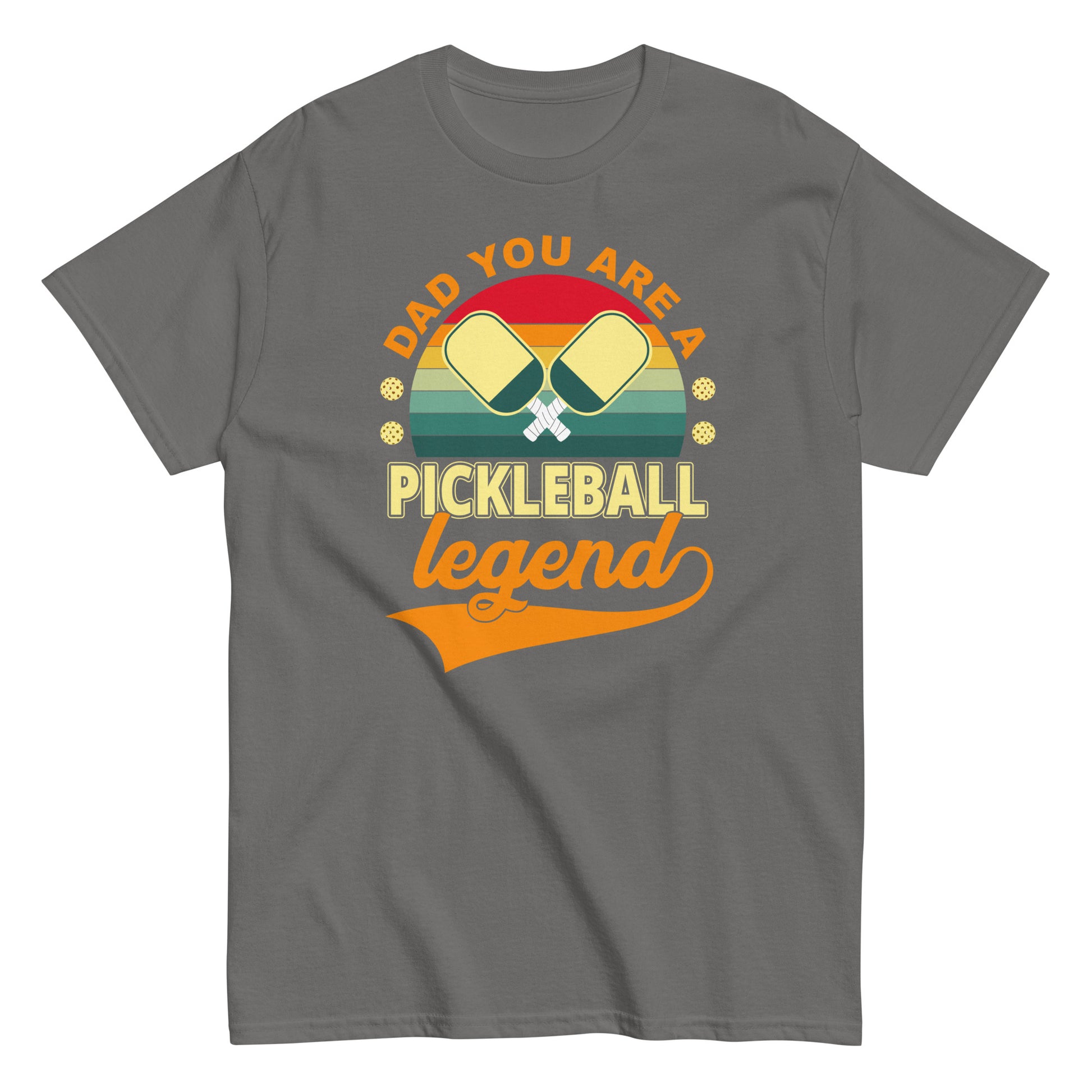 Fun Pickleball Pun: "Dad You Are a Pickleball Legend", Unisex T-ShirtFun Pickleball Pun: "Dad You Are a Pickleball Legend", Charcoal Mens Regular Tee