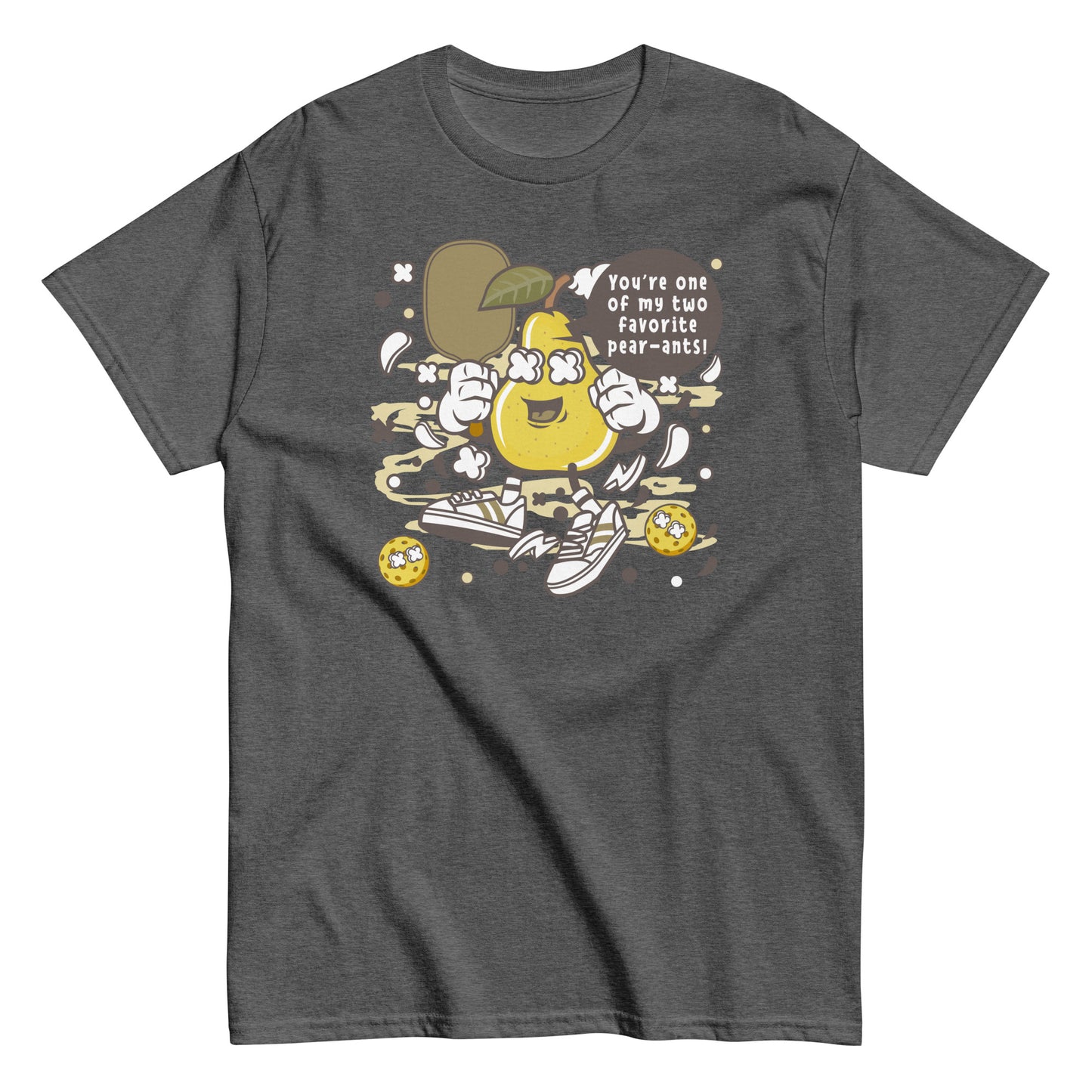 Retro Pickleball Pun: "Your One Of My Favorite Pear-Ants", Father's Day Mens Dark Heather T-Shirt