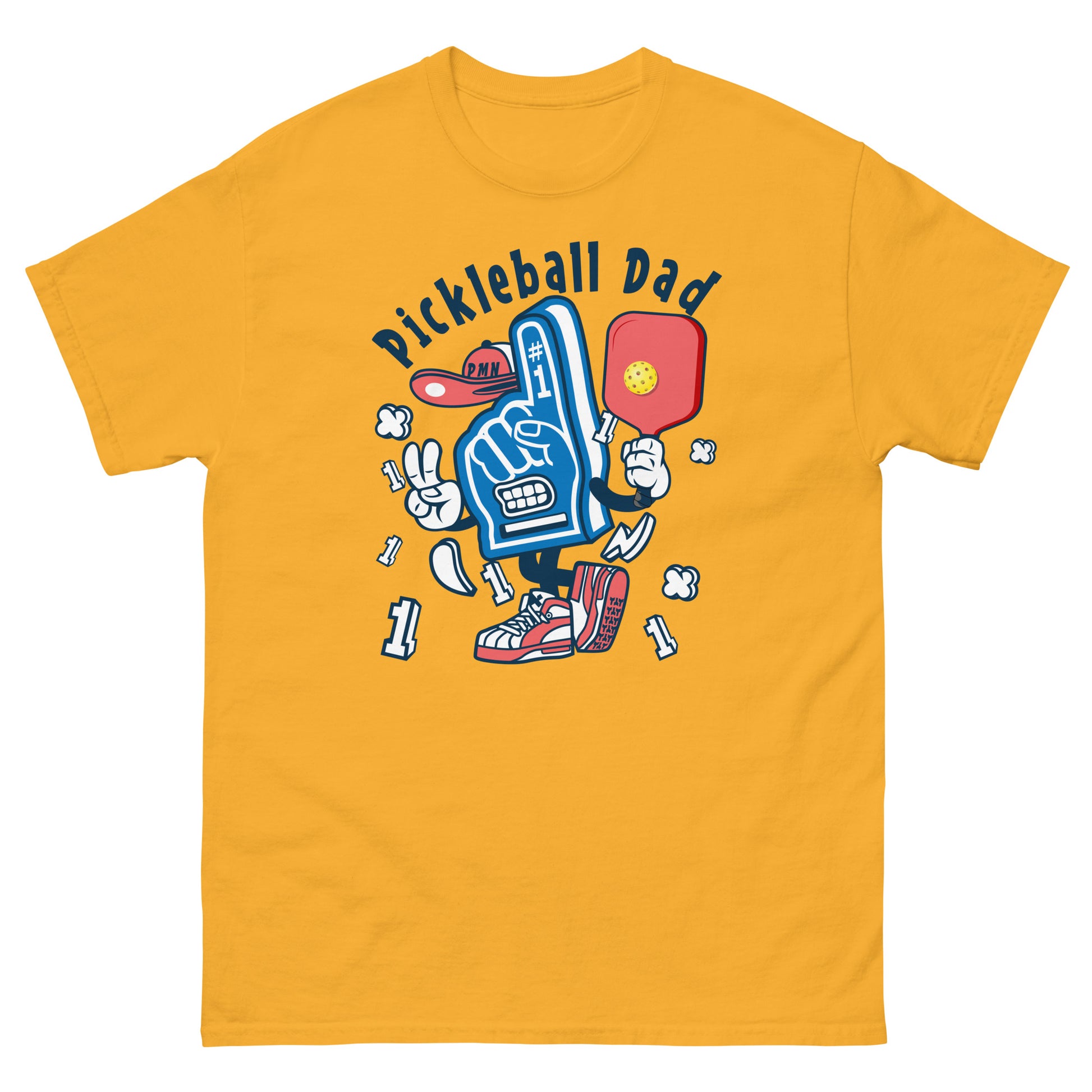 Retro Pickleball Pun: "Number One Pickleball Dad Glove", Father's Day Mens Gold T-Shirt