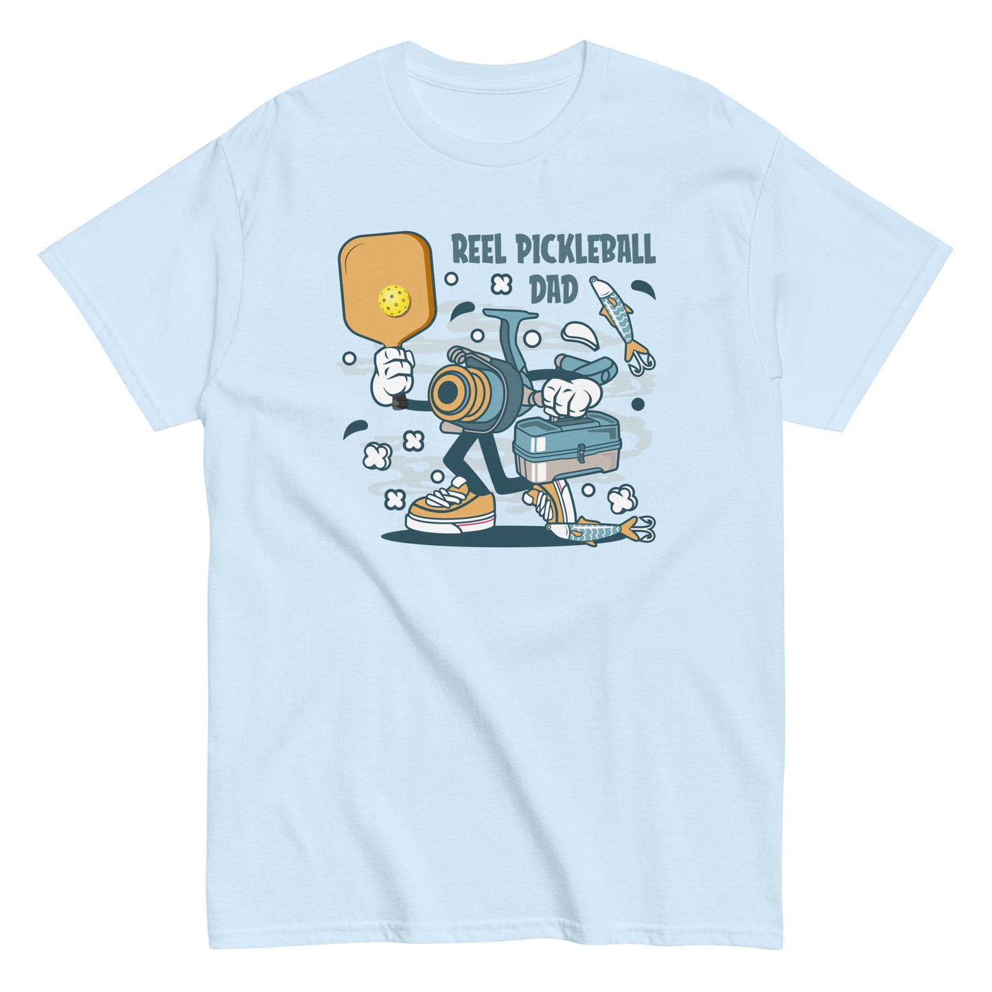 Retro Pickleball Pun: "A Reel Pickleball Dad", Father's Day Fishing Mens T-Shirt