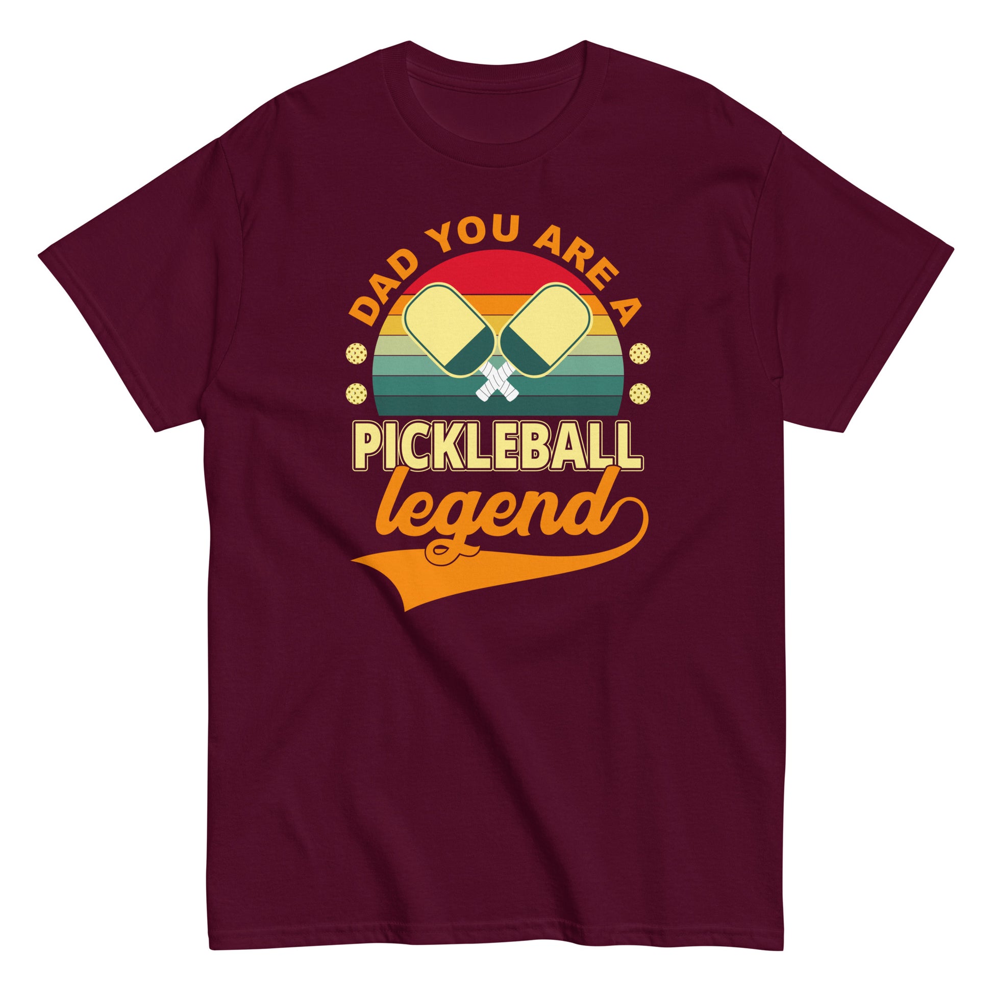 Fun Pickleball Pun: "Dad You Are a Pickleball Legend", Unisex T-ShirtFun Pickleball Pun: "Dad You Are a Pickleball Legend", Maroon Mens Regular Tee