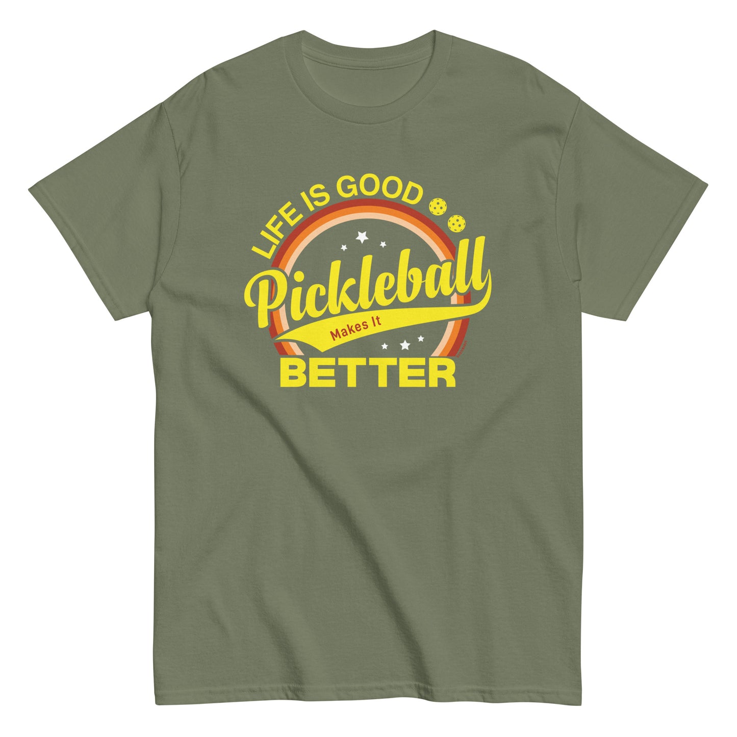 Fun Pickleball, "Life Is Good, Pickleball Makes It Better" Men's Classic Military Green Tee