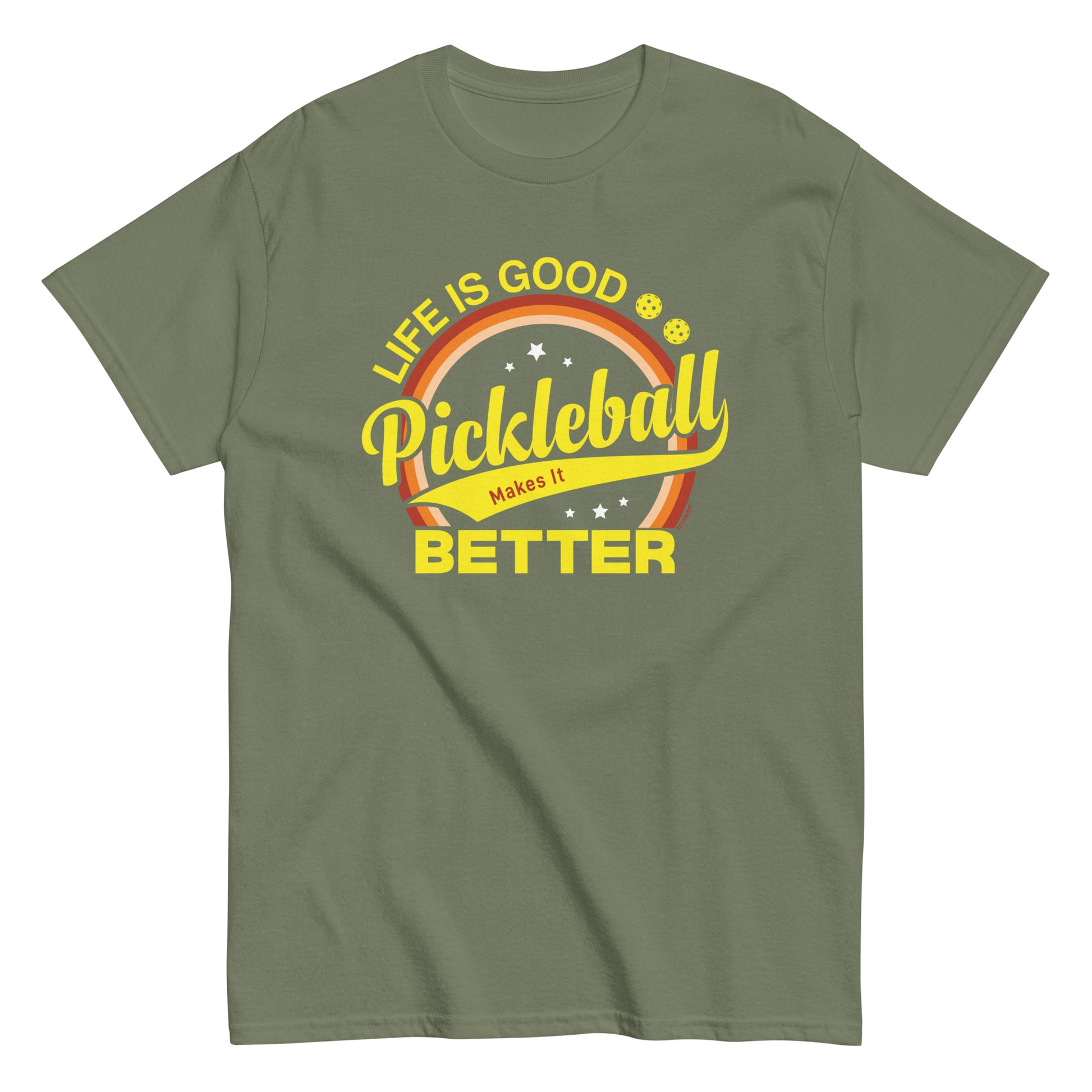 Fun Pickleball, "Life Is Good, Pickleball Makes It Better" Men's Classic Military Green Tee