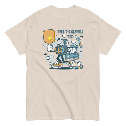 Retro Pickleball Pun: "A Reel Pickleball Dad", Father's Day Fishing Mens Natural T-Shirt