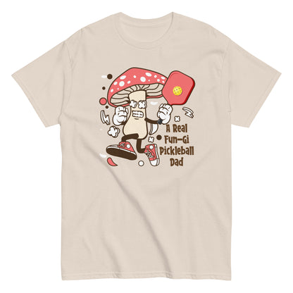 Retro Pickleball Pun: "A Real Fun-Gi Pickleball Dad", Father's Day Mens Natural T-Shirt