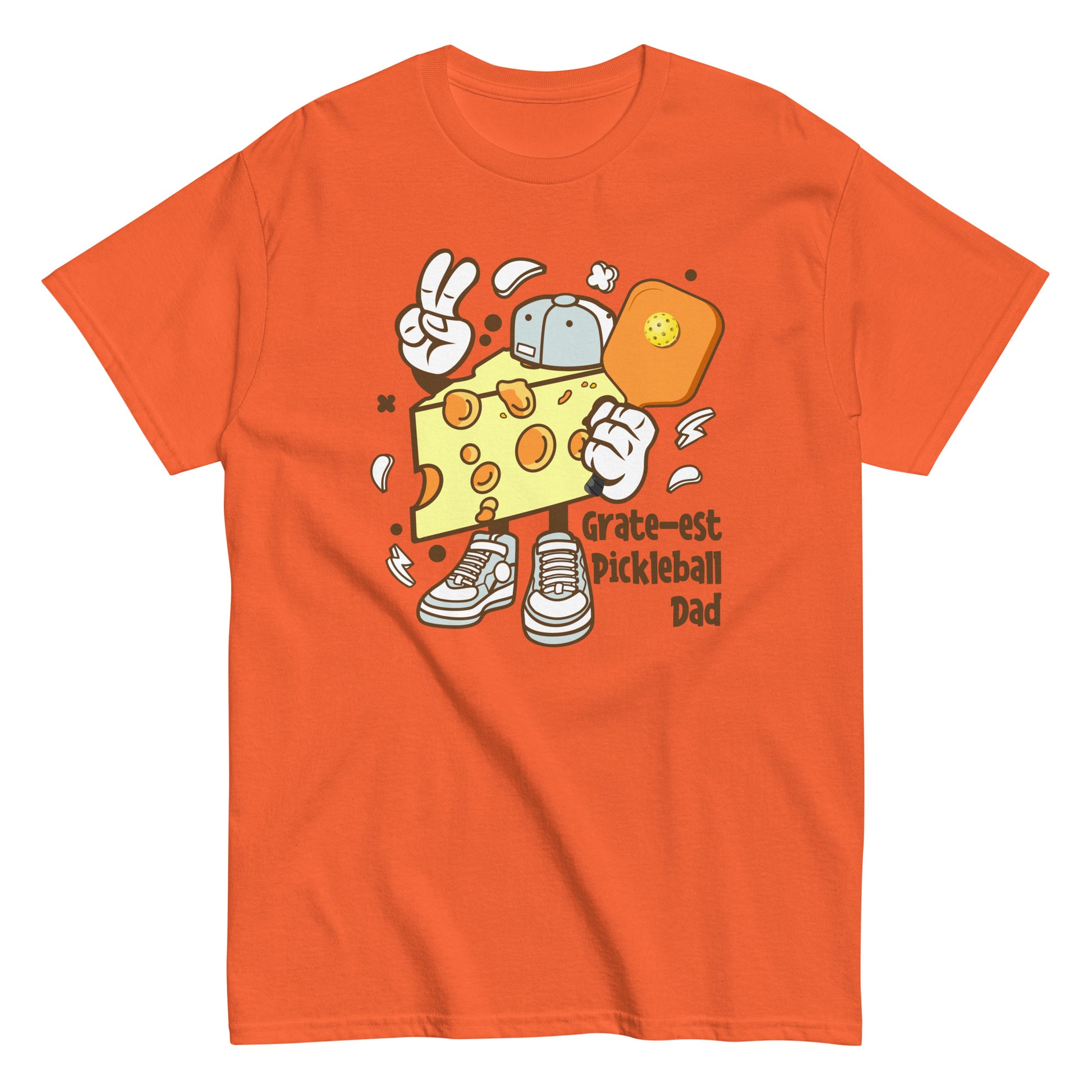 Retro Pickleball Pun: "Grate-est Pickleball Dad", Father's Day Mens Orange T-Shirt