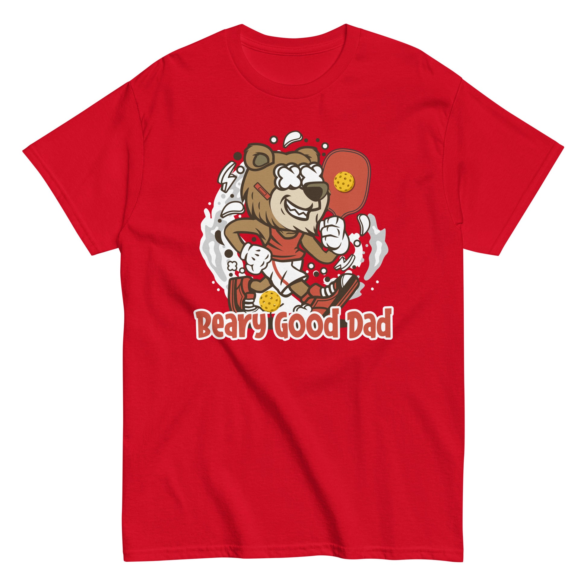 Retro Pickleball Pun: "Beary Good Dad", Father's Day Mens Red T-Shirt