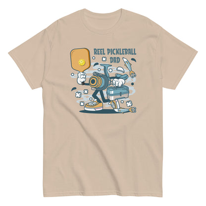 Retro Pickleball Pun: "A Reel Pickleball Dad", Father's Day Fishing Mens Sand T-Shirt