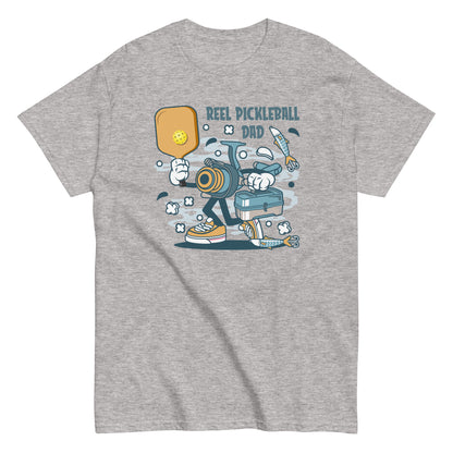 Retro Pickleball Pun: "A Reel Pickleball Dad", Father's Day Fishing Mens Sport Grey T-Shirt