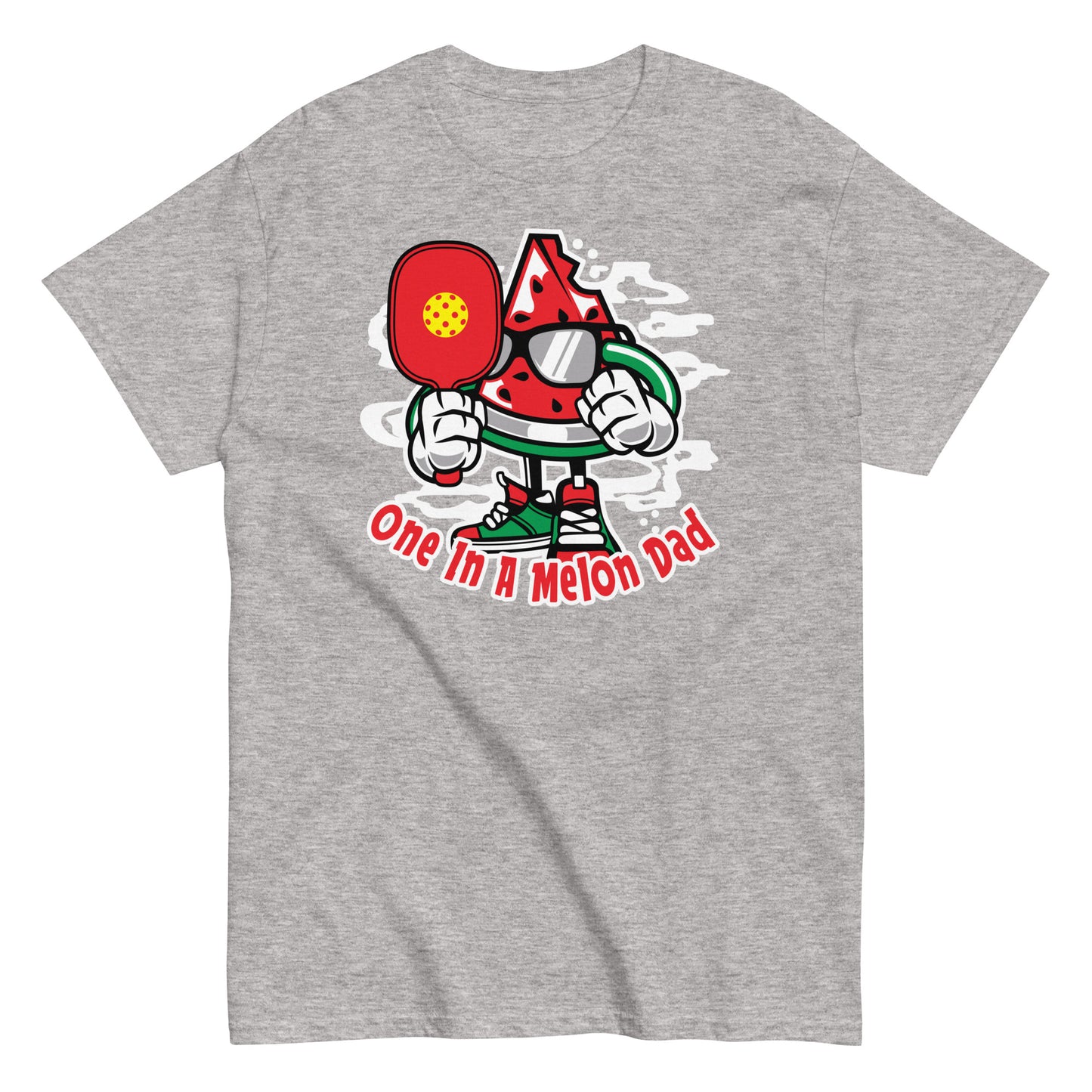 Retro Pickleball Pun: "One In A Melon Dad", Father's Day Mens Sport Grey T-Shirt