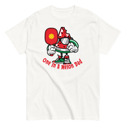 Retro Pickleball Pun: "One In A Melon Dad", Father's Day Mens White T-Shirt
