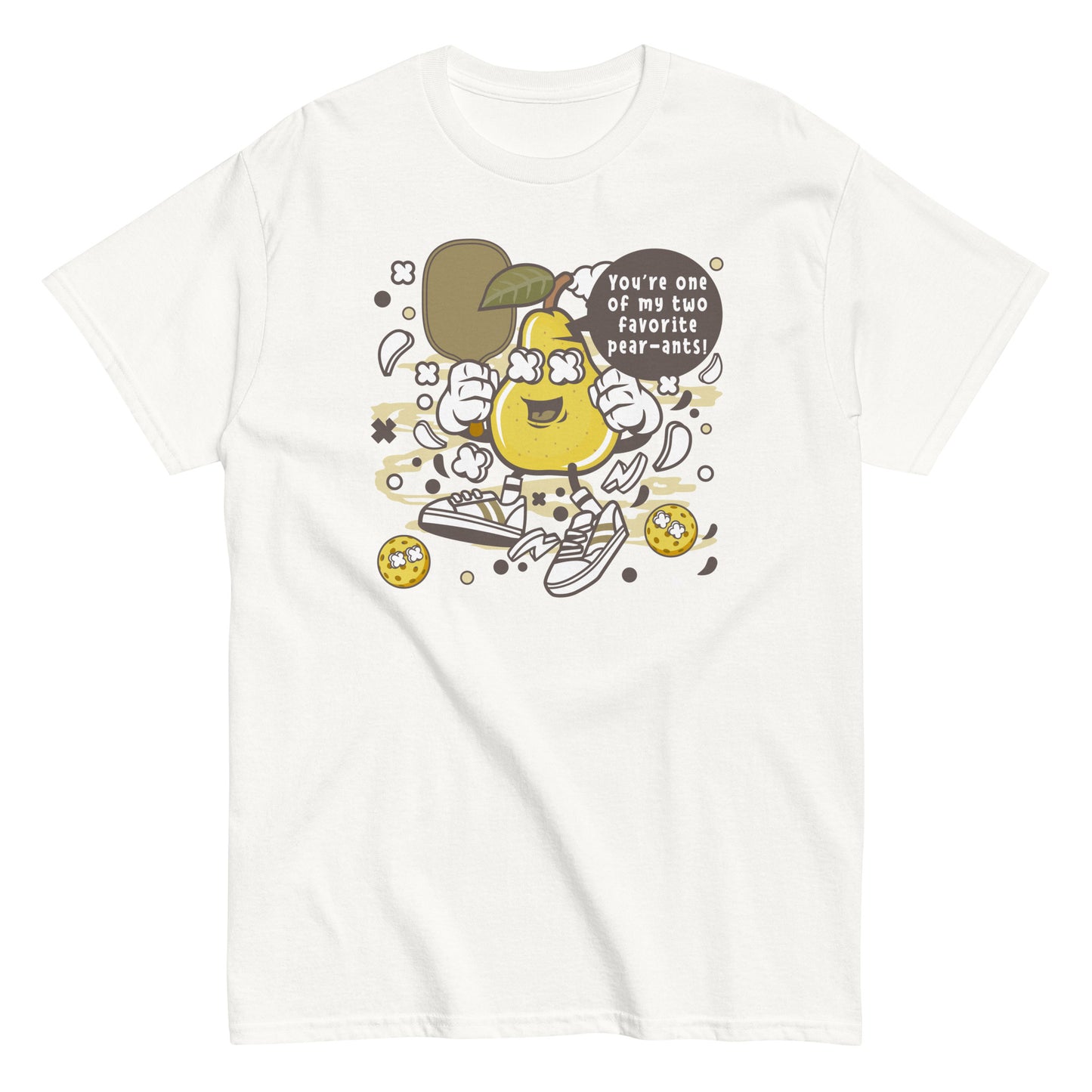 Retro Pickleball Pun: "Your One Of My Favorite Pear-Ants", Father's Day Mens White T-Shirt