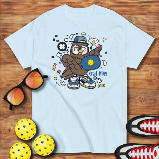 Funny Owl Pickleball Pun: "Owl Play", Classic Men's T-Shirt