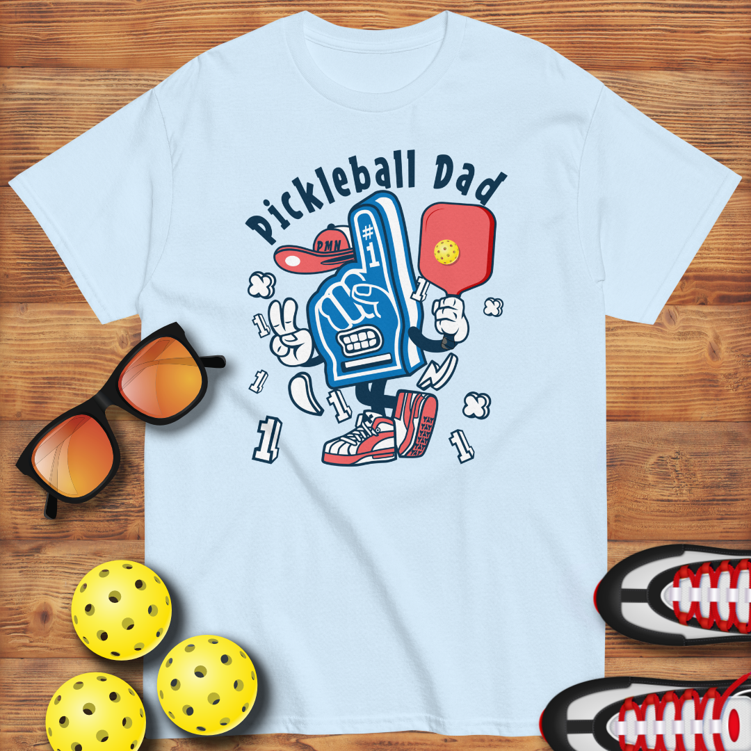 Retro Pickleball Pun: "Number One Pickleball Dad Glove", Father's Day Mens Light Blue T-Shirt