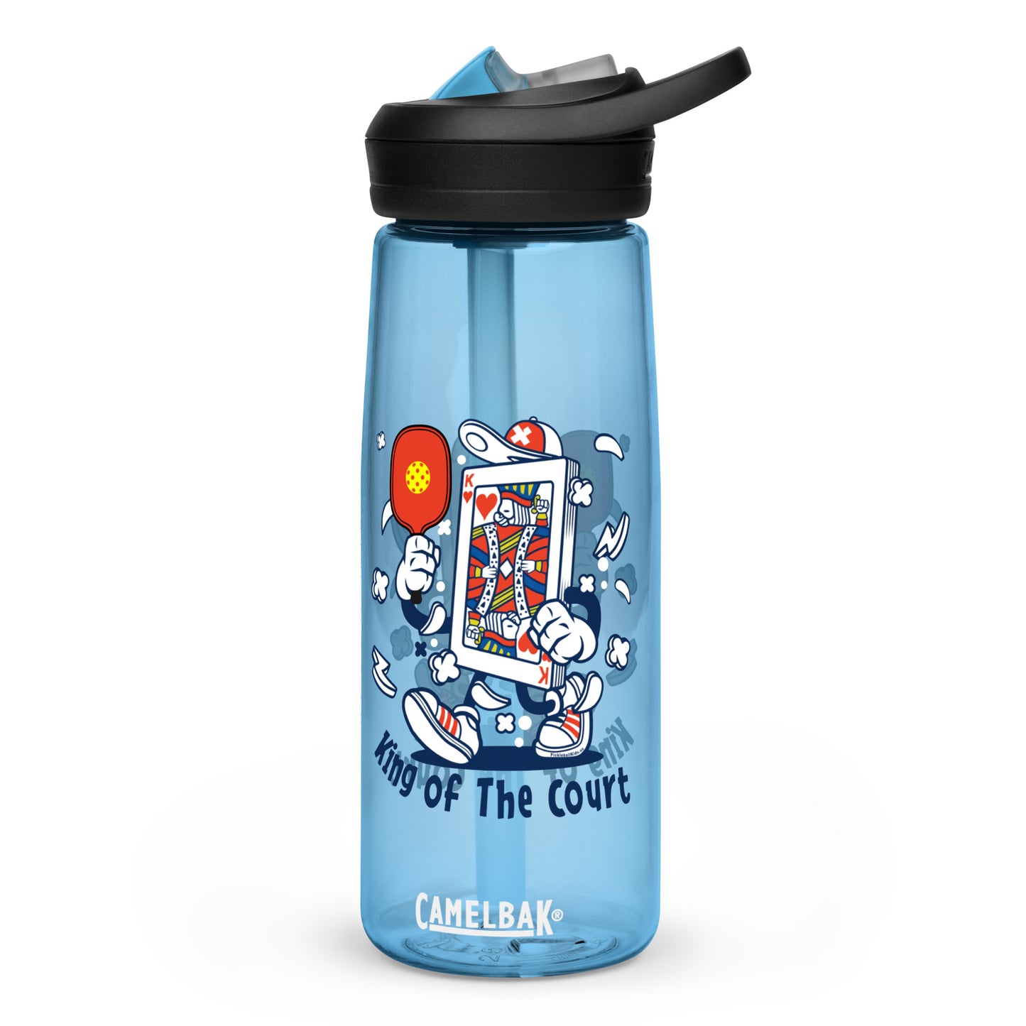 Fun Pickleball Gift Sports Water Bottle, "King Of Hearts And The Court"