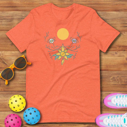 Fun Pickleball Sunset Graphic: "Pickleball Daisy," Womens Unisex T-Shirt