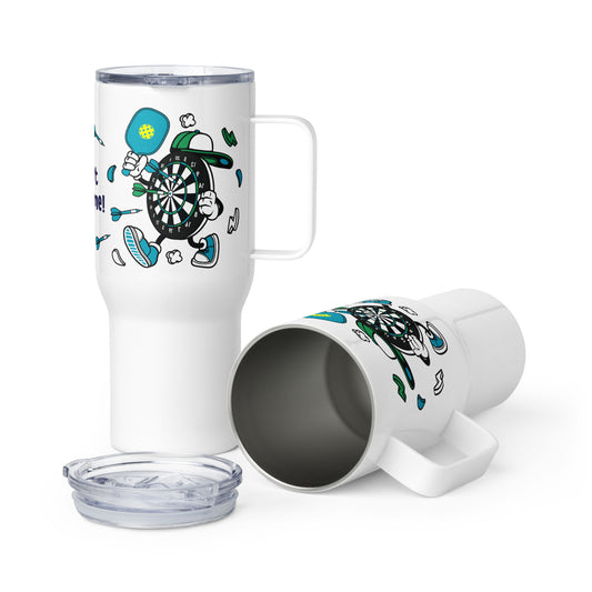 Pickleball Travel Mug With a Handle, "Let's Dart to the Game"