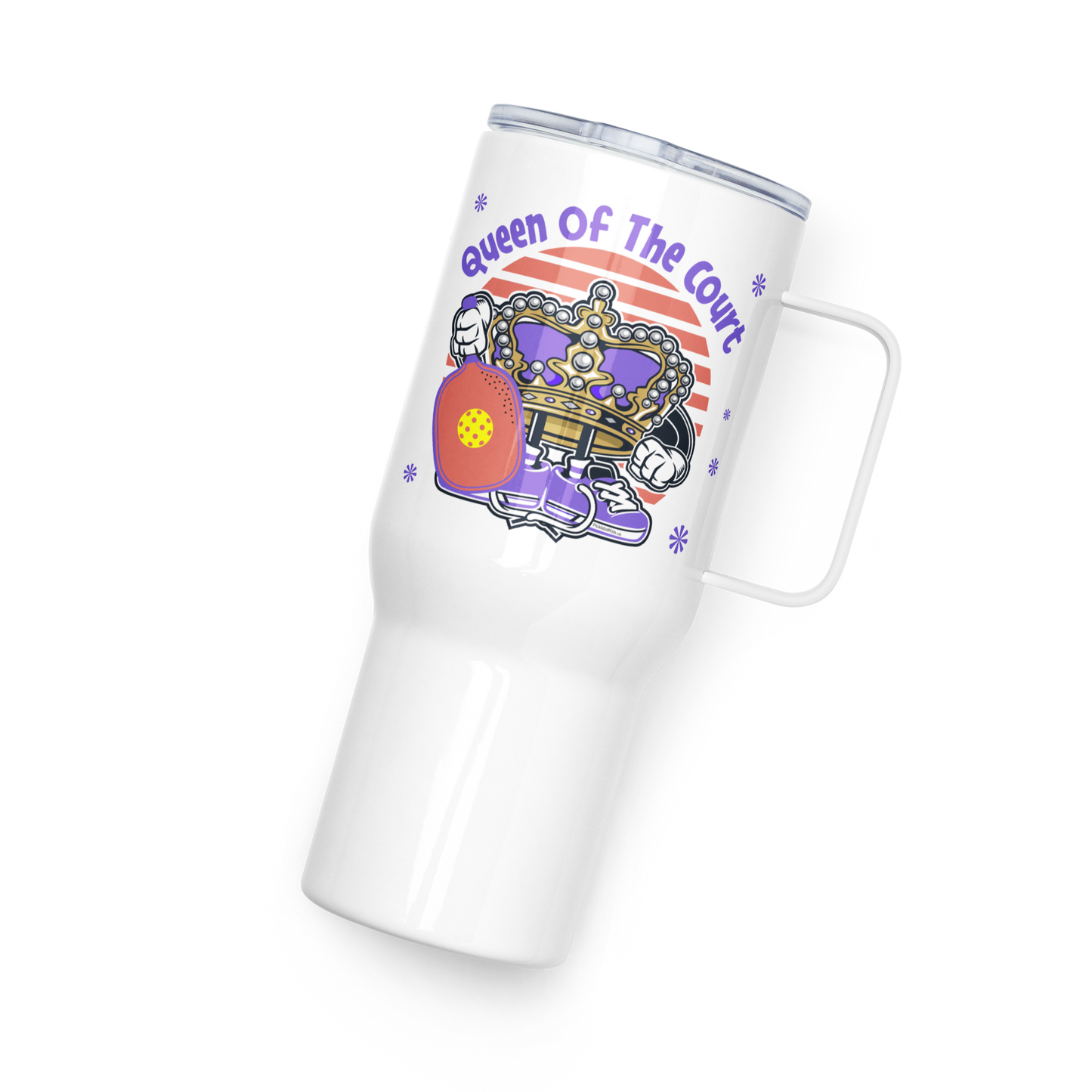 Pickleball Travel Mug with a Handle, "Queen of the Court"