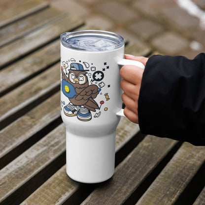 Pickleball Travel Mug With a Handle, "Owl Dominate the Game Today"