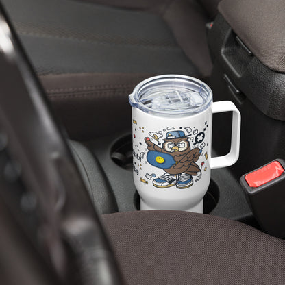 Pickleball Travel Mug With a Handle, "Owl Dominate the Game Today"