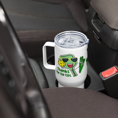 Pickleball Travel Mug With a Handle, "Thanks For the Tips"