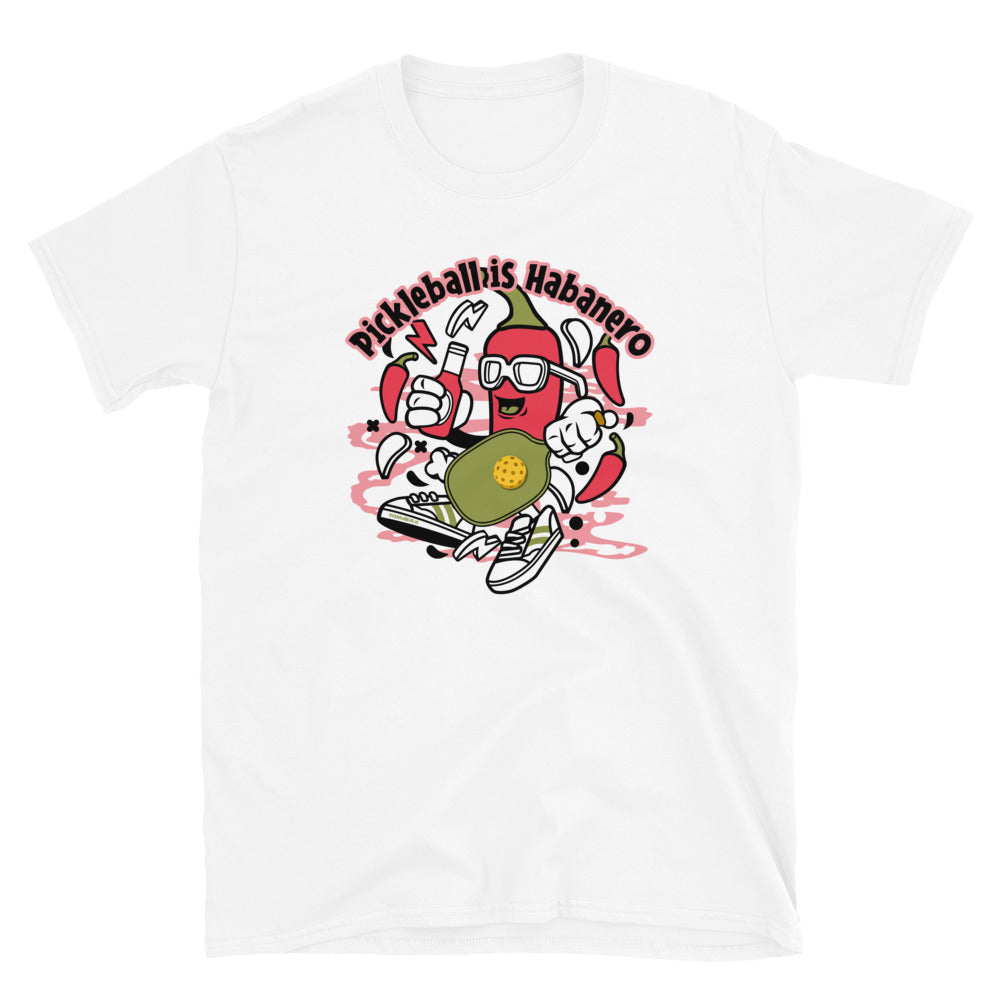 Retro-Vintage Fun Pickleball "Pickleball is Habanero" Men's White T-Shirt