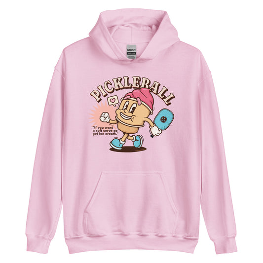 Fun Pickleball Retro-Vintage Unisex Hoodie, "If You Want A Soft Serve Go Get Ice Cream"