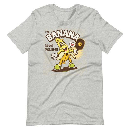 Retro-Vintage Fun Pickleball , "I'm Bananas About Pickleball" Unisex Women's Athletic Heather T-Shirt