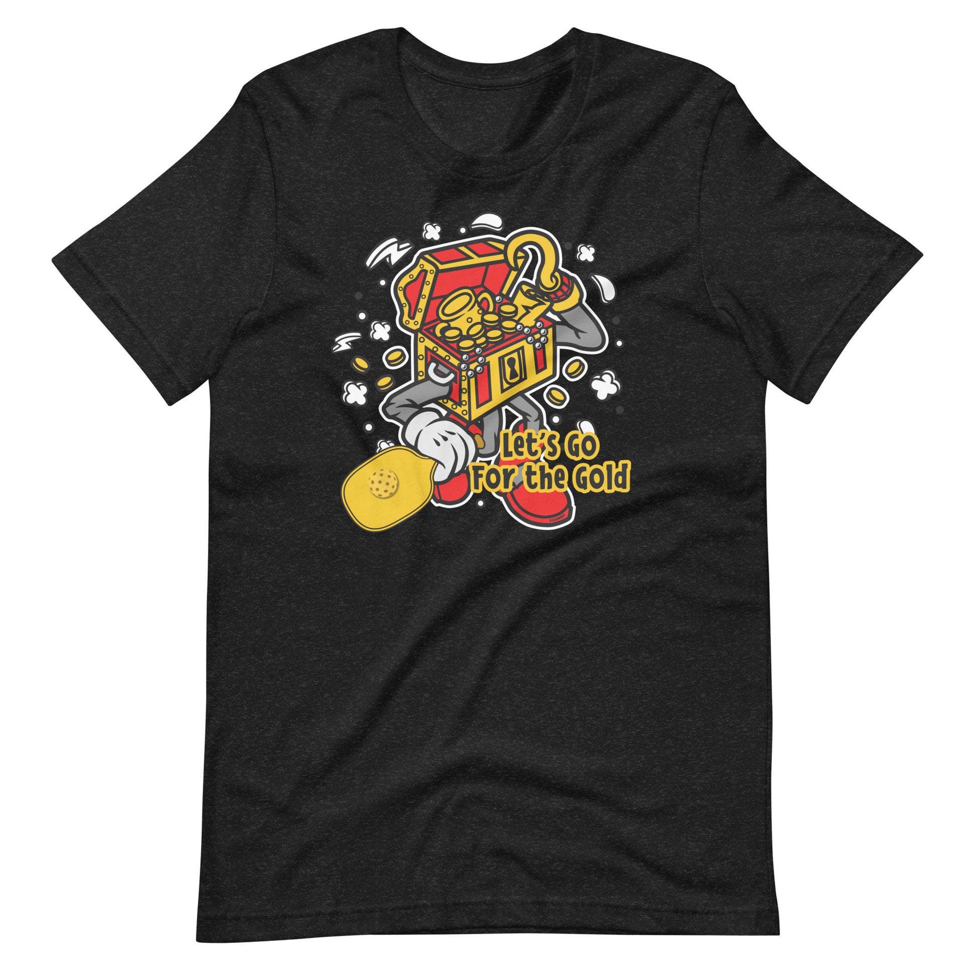 Retro-Vintage Fun Pickleball , "Let's Go For The Gold" Unisex Women's Black Heather T-Shirt