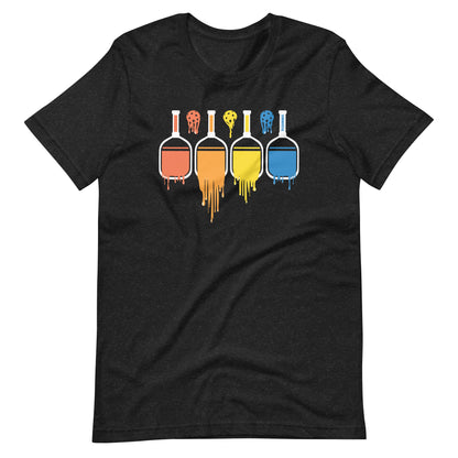 Fun Pickleball Pun: "Rainbow Colored Melting Paddles and Balls", Womens Unisex T-Shirt