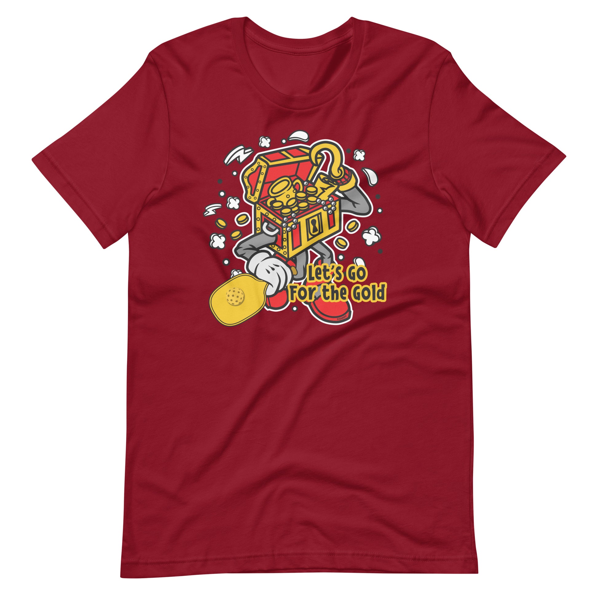 Retro-Vintage Fun Pickleball , "Let's Go For The Gold" Unisex Women's Cardinal T-Shirt