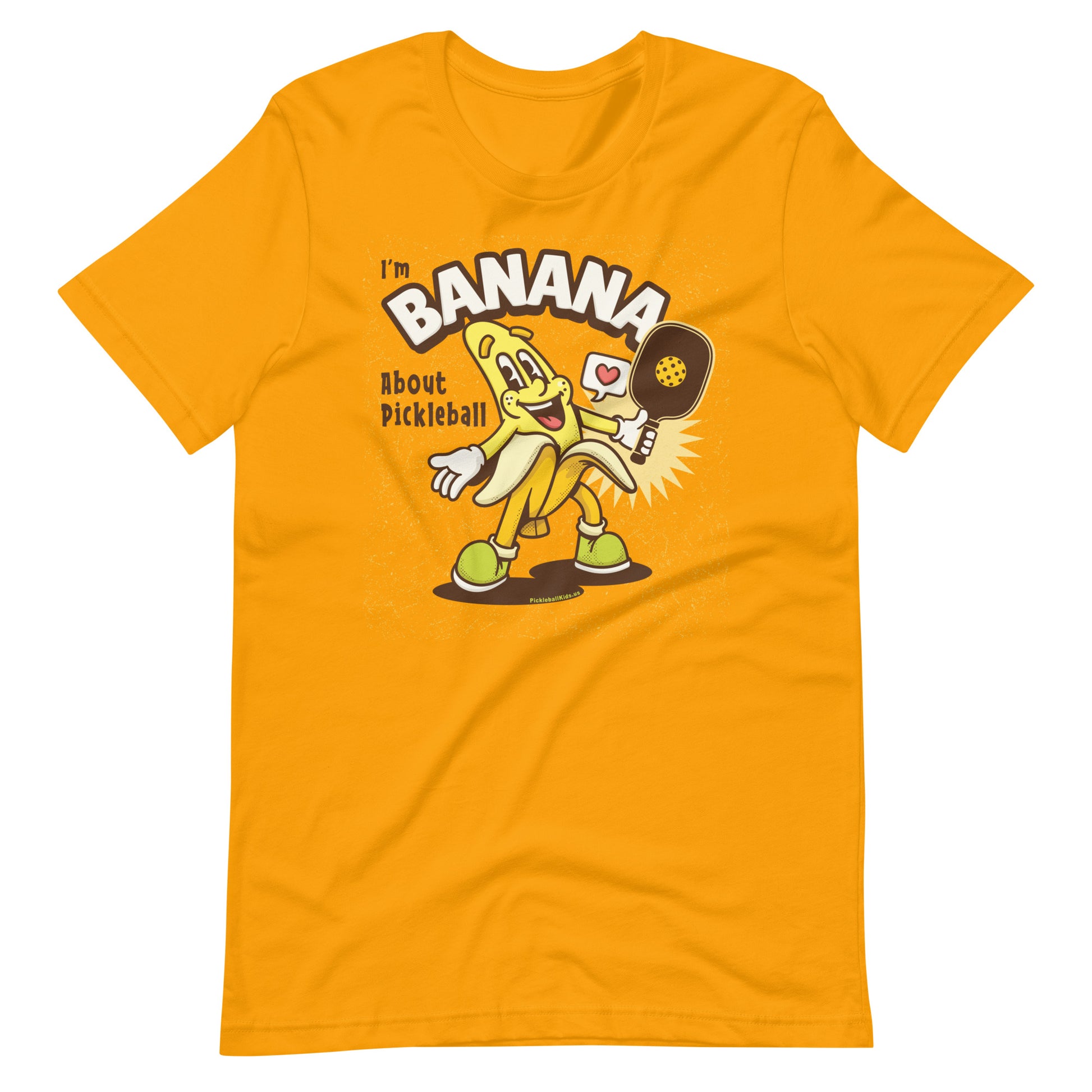Retro-Vintage Fun Pickleball , "I'm Bananas About Pickleball" Unisex Women's Gold T-Shirt