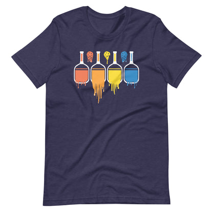 Fun Pickleball Pun: "Rainbow Colored Melting Paddles And Balls", Womens Unisex Midnight Navy T-Shirt