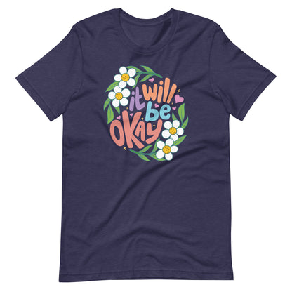 Fun Pickleball Daisey Graphic: "It Will Be Okay," Womens Unisex Heather Midnight Navy T-Shirt