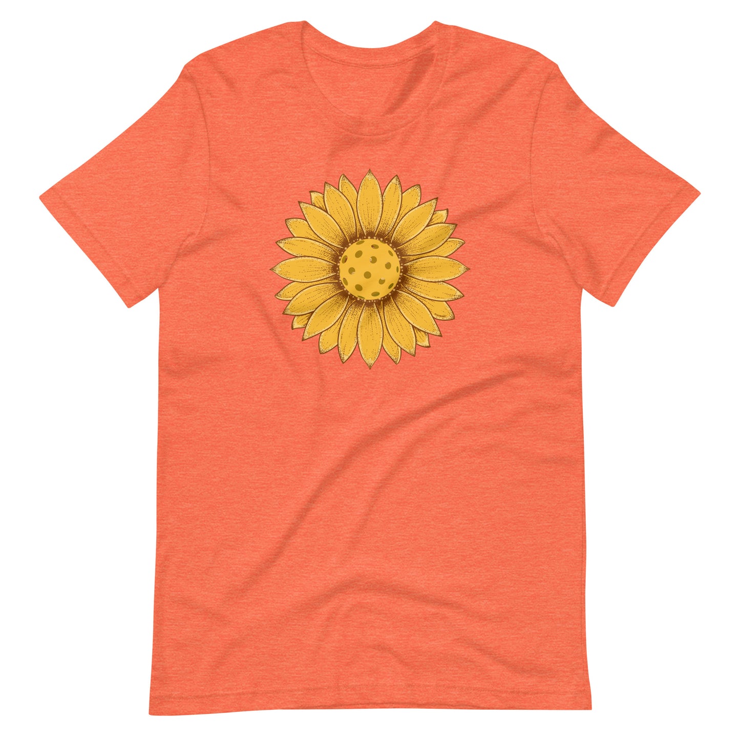 Fun Pickleball Graphic: "Daisy Flower Pedals," Womens Unisex Heather Orange T-Shirt