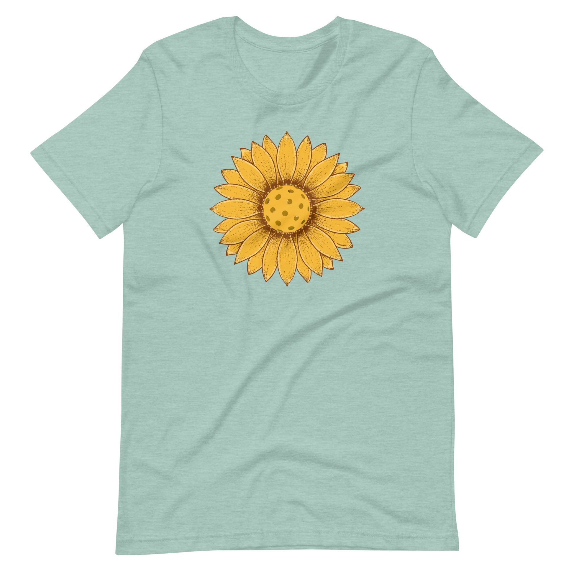 Fun Pickleball Graphic: "Daisy Flower Pedals," Womens Unisex  Heather Prism Dusty Blue T-Shirt
