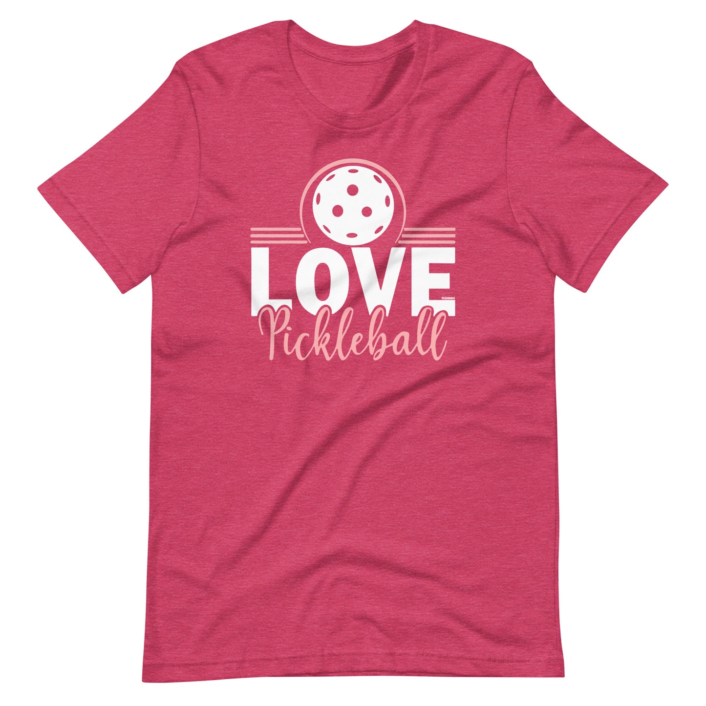 Fun Pickleball Graphic: "Love Pickleball," Womens Heather Raspberry Unisex T-Shirt