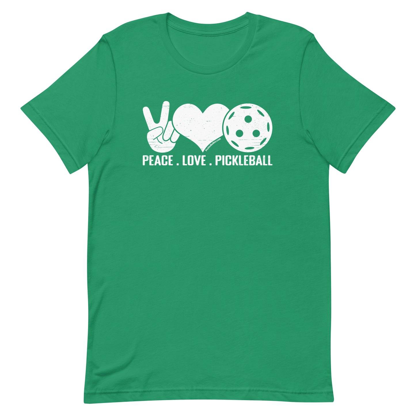 Funny Pickleball Pun: "Peace Love and Pickleball", Unisex T-Shirt