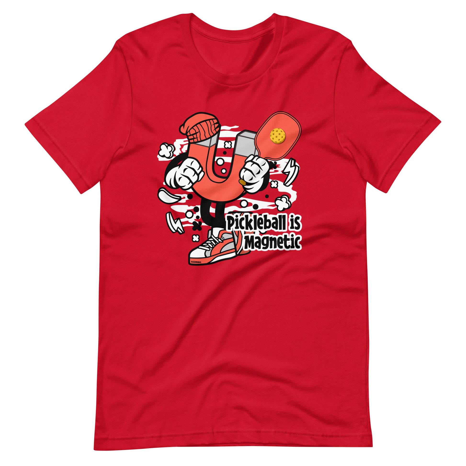 Retro-Vintage Fun Pickleball , "Pickleball is Magnetic" Unisex Women's Cardinal Red T-Shirt