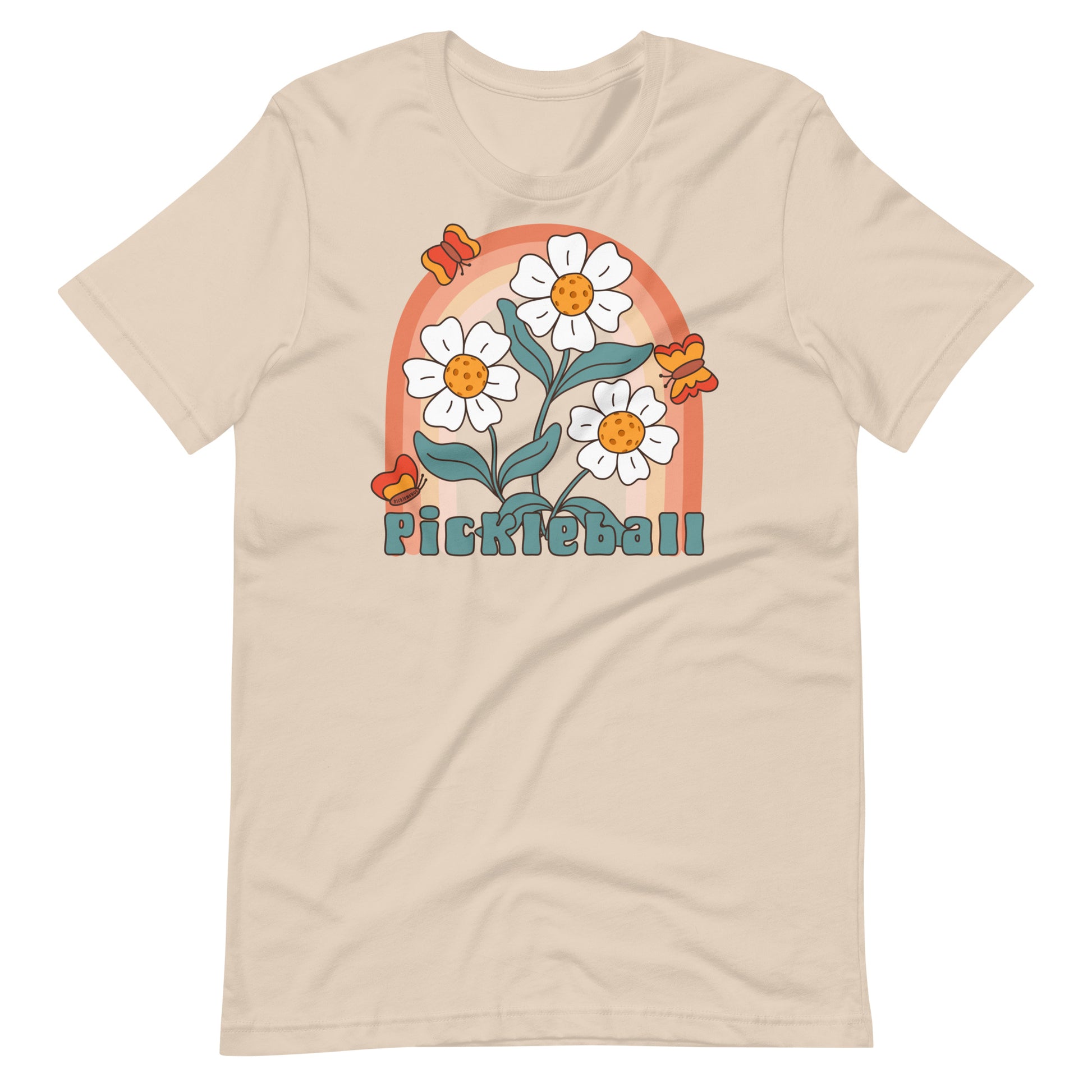 Fun Floral Pickleball Graphic: "Pickleball", Womens Unisex  Soft Cream T-Shirt