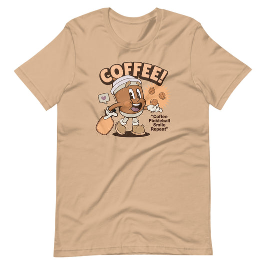 Retro-Vintage Fun Pickleball "Coffee, Smile, Pickleball, Repeat" Unisex Women's T-Shirt