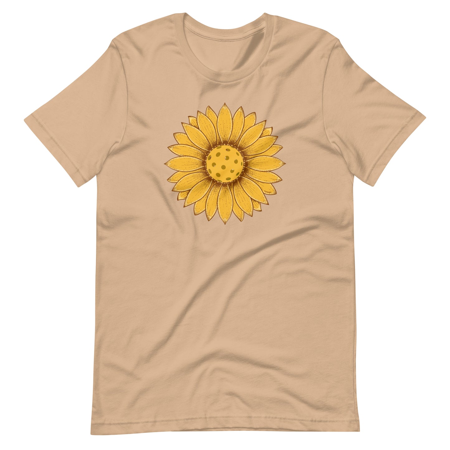Fun Pickleball Graphic: "Daisy Flower Pedals," Womens Unisex Tan T-Shirt