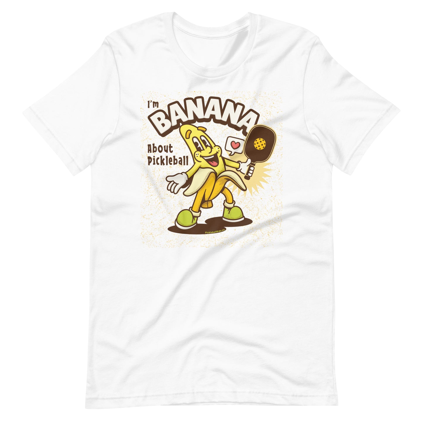 Retro-Vintage Fun Pickleball , "I'm Bananas About Pickleball" Unisex Women's  White T-Shirt